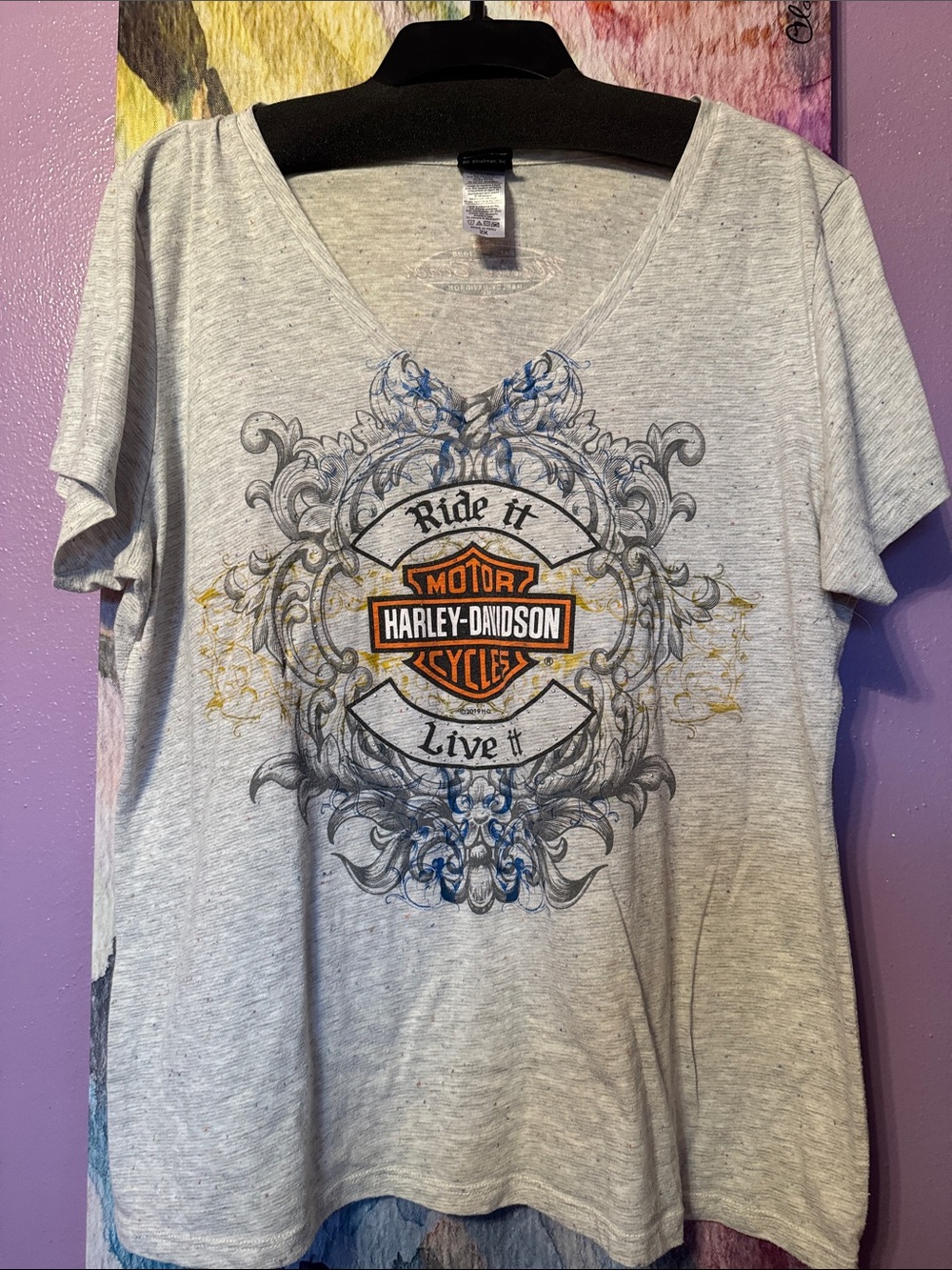 Harley-Davidson Gray Tee with Orange and Black Bar Logo